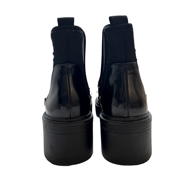 Zara Black Patent Leather Booties with Fabric Slip-On - Picture 7 of 8